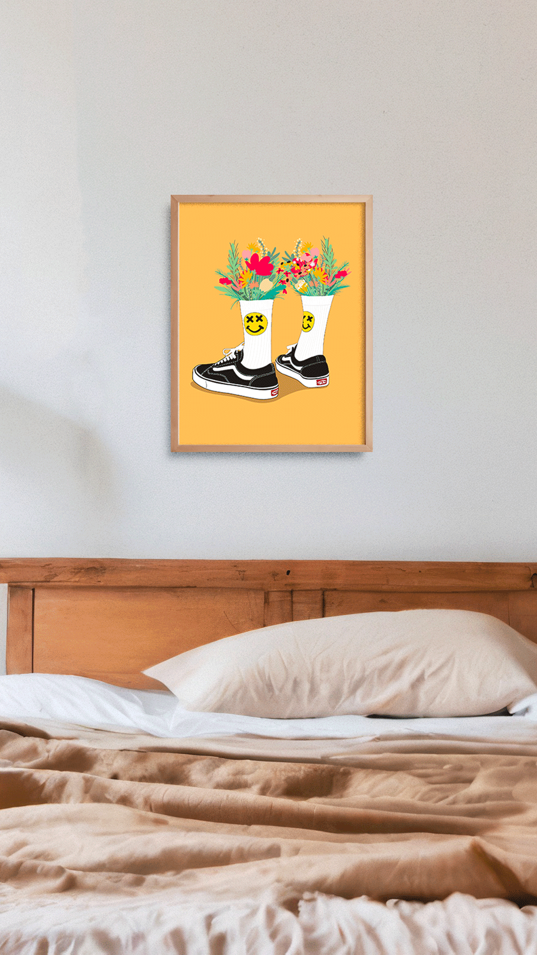 Affiche Sneakers en fleur 30x40 cm, bouquet de fleurs dans des baskets illustrées - Chez Didine