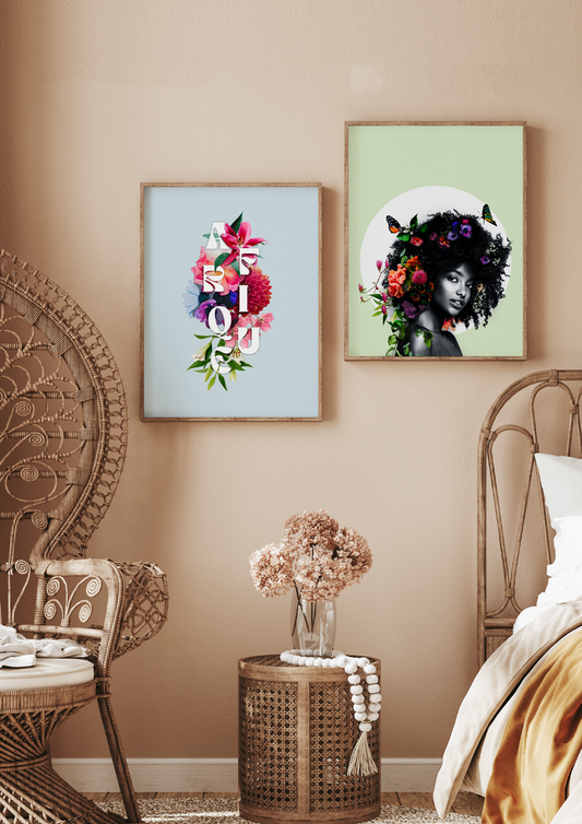 Composition d'affiche de la boutique Chez Didine. Décorer votre intérieur des affiches créatives colorées et qui s’inspire de l’Afrique