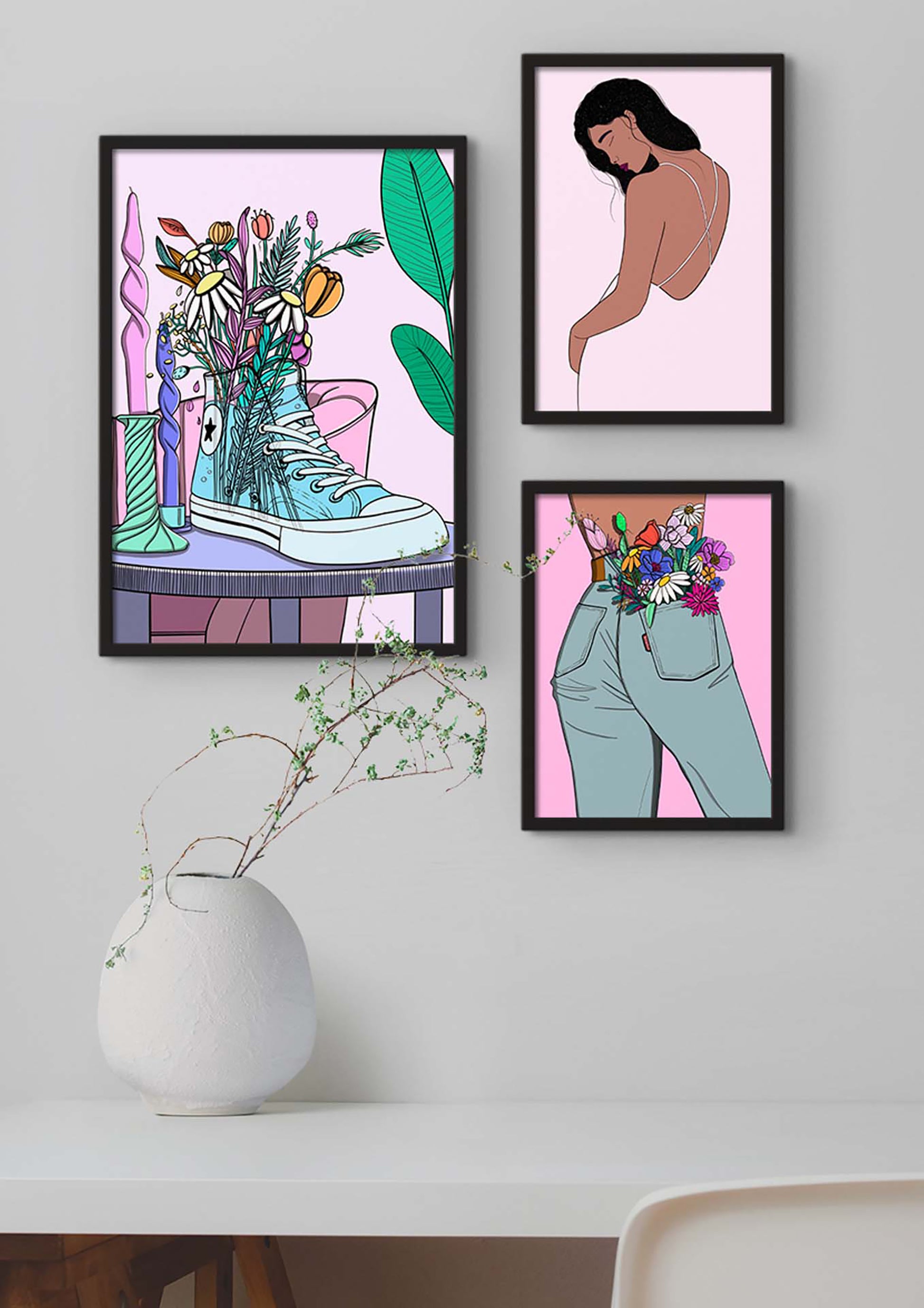 Composition d'affiche de la boutique Chez Didine. Décorer votre intérieur des affiches créatives colorées autour de la femme.